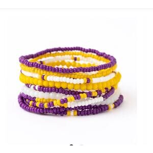 Ink + Alloy Bracelet Game Day Beaded Purple and Yellow Stretchy